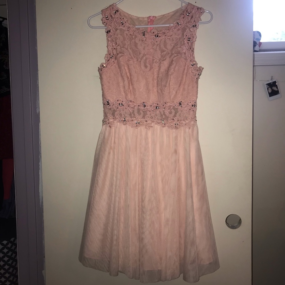 pink dress with lace and sequins